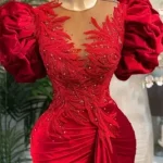 Red Prom Dresses 2026 Luxury Black Girls Beaded Diamond Head Covering African Evening Gowns Birthday Dress For Special Occasions