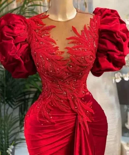 Red Prom Dresses 2026 Luxury Black Girls Beaded Diamond Head Covering African Evening Gowns Birthday Dress For Special Occasions
