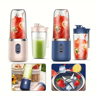 USB Rechargeable Juicer with 2 Cup,Fresh Juice Blender with Sports Lid, Multifunctional Portable Juicer, Six-Blade Design for Quick Juicing, Smooth Juice, Suitable for Home